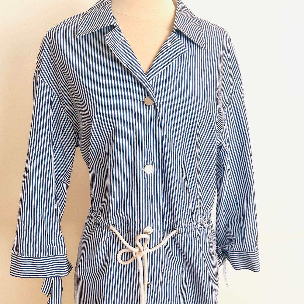 Lafayette 148 New York Blue and White Striped Drawstring Tunic